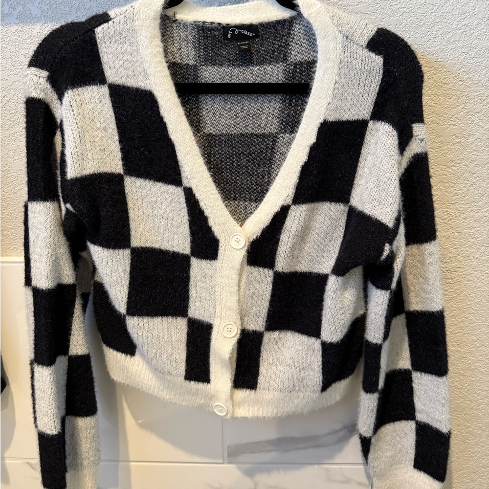 Art Class Black and White Checkered Cardigan